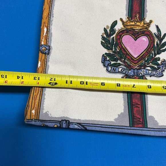 NWT Brighton In Love We Trust Promo Tote Bag Canvas Blue Leather Handles - Picture 15 of 15